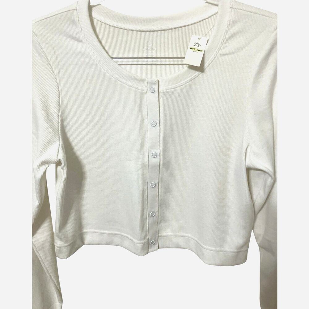 Offline by Aerie Cropped, Long Sleeve w Thumb Holes Cardigan Snap Closures Sz M